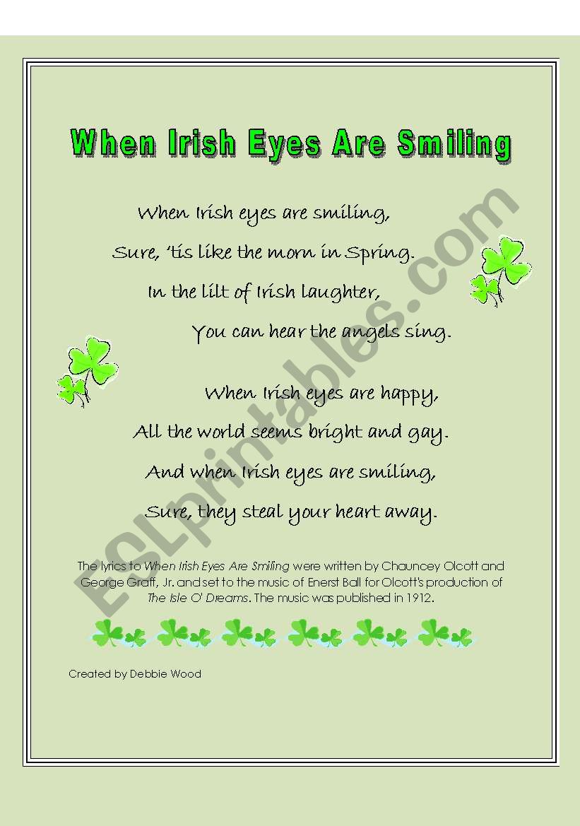 When Irish Eyes are Smiling worksheet