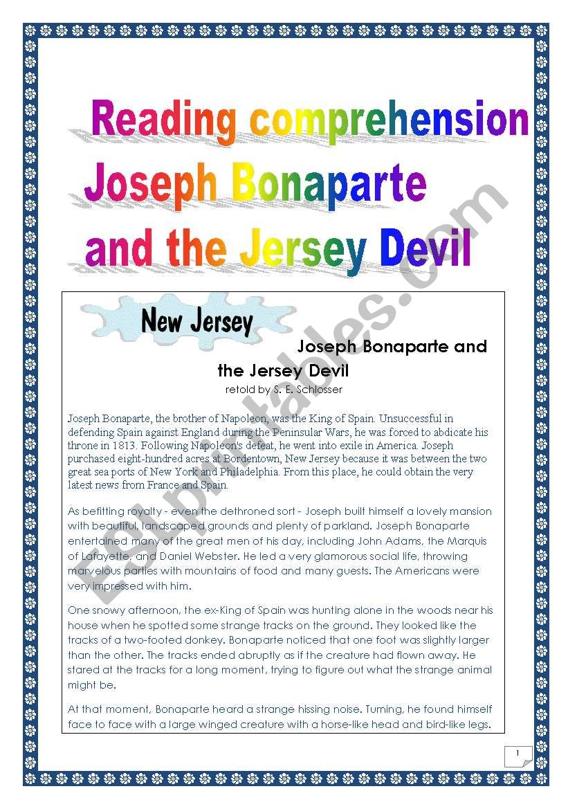 Joseph Bonaparte and the Jersey devil (Reading & writing full-scale project) (short version : 3 pages)
