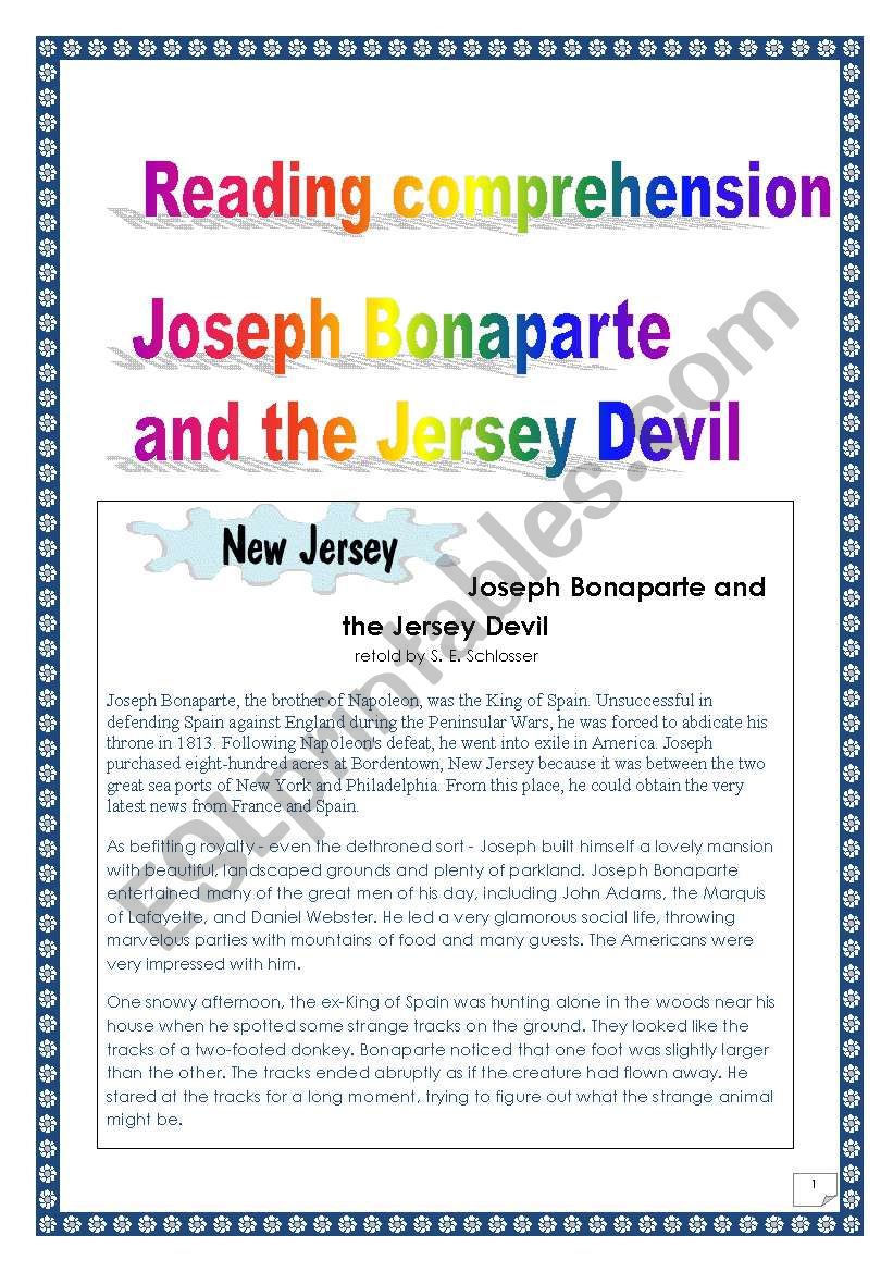Joseph Bonaparte & the Jersey devil (full-scale reading & writing PROJECT) (10 pages = long version)