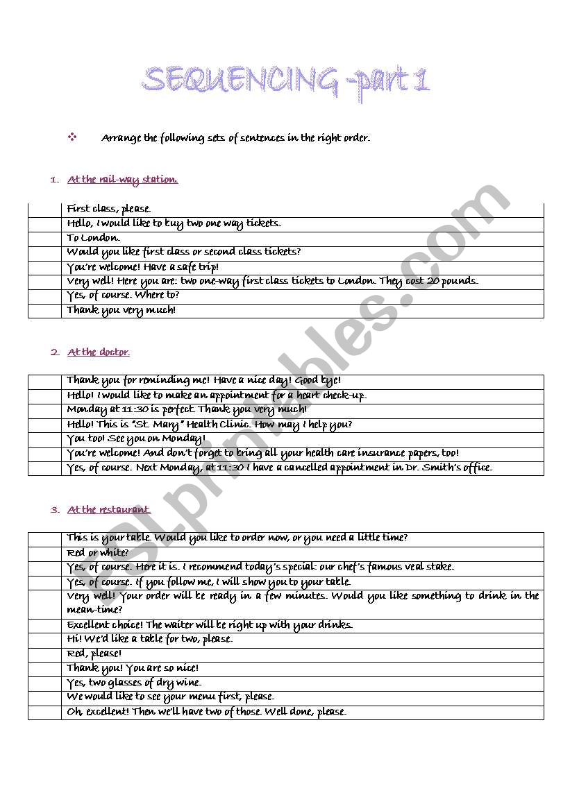 Sequencing - part 1 worksheet