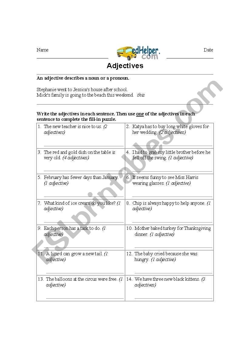 Adjectives worksheet