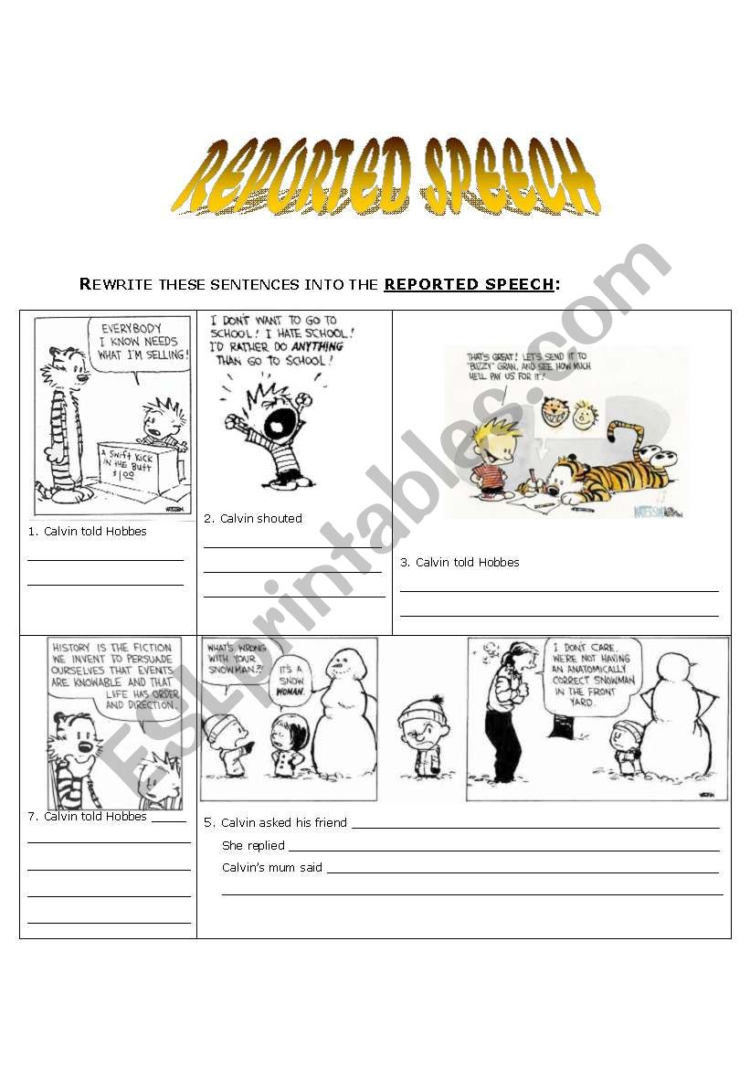 Reported Speech - Calvin and Hobbes (PAGE 1)