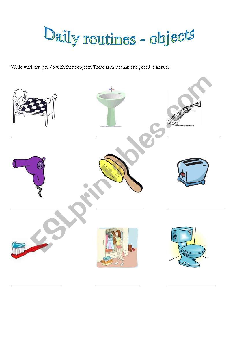 Daily routines - objects worksheet