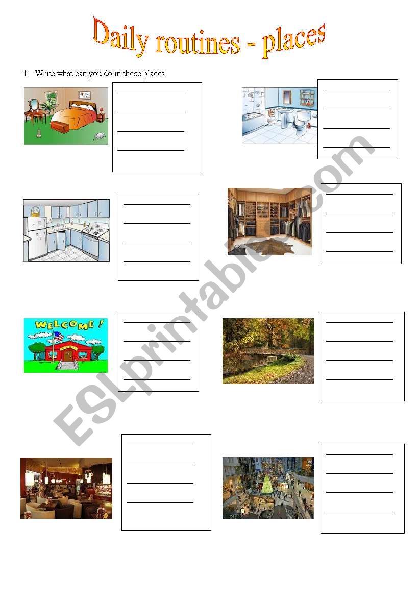 Daily routines - places worksheet
