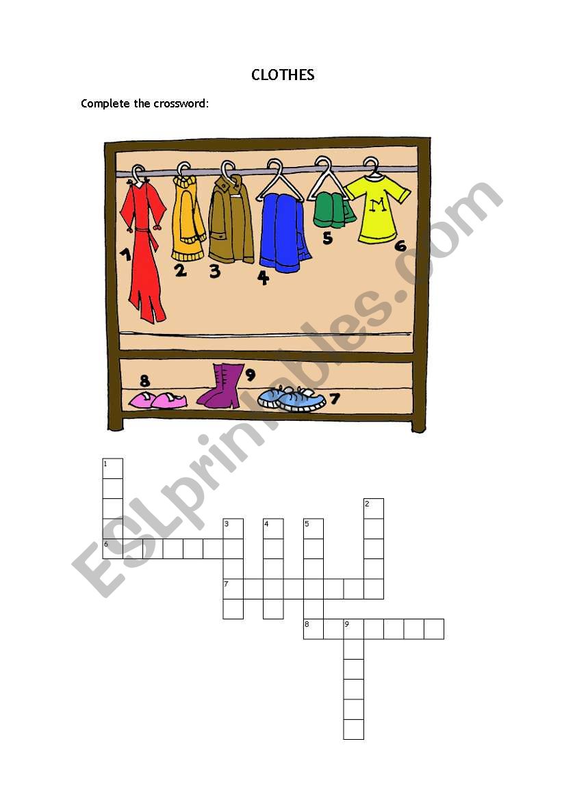 cLOTHES CROSSWORD worksheet