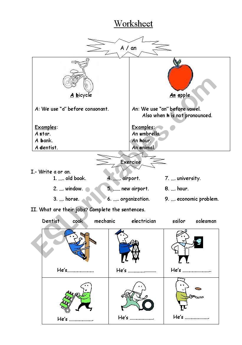 The article  A / AN worksheet