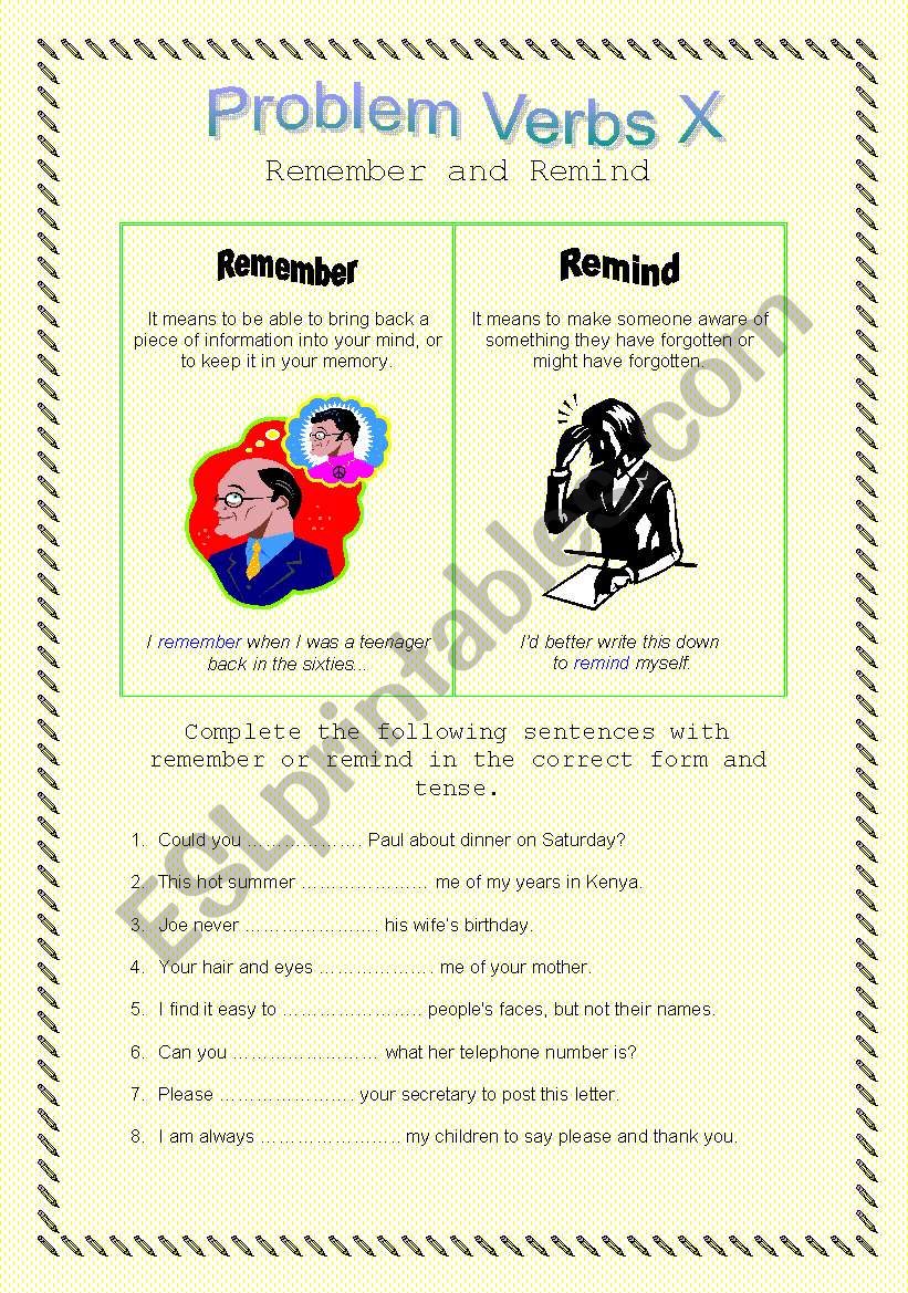 Problem Verbs X - Remember and Remind - Theory and Practice