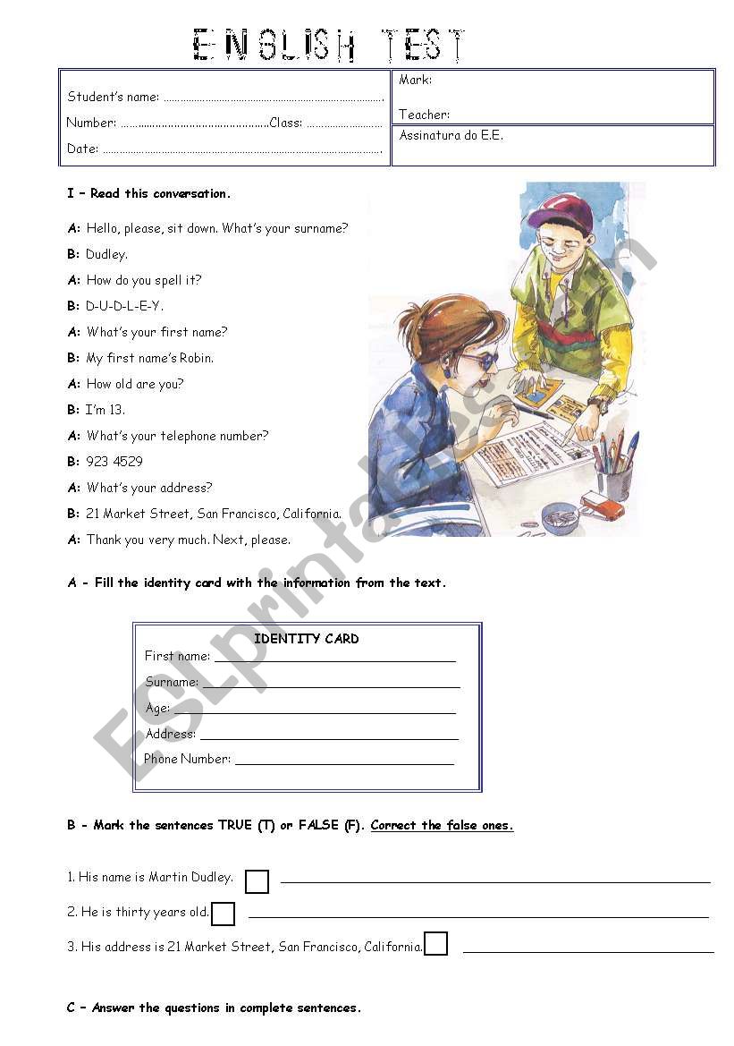 written test worksheet