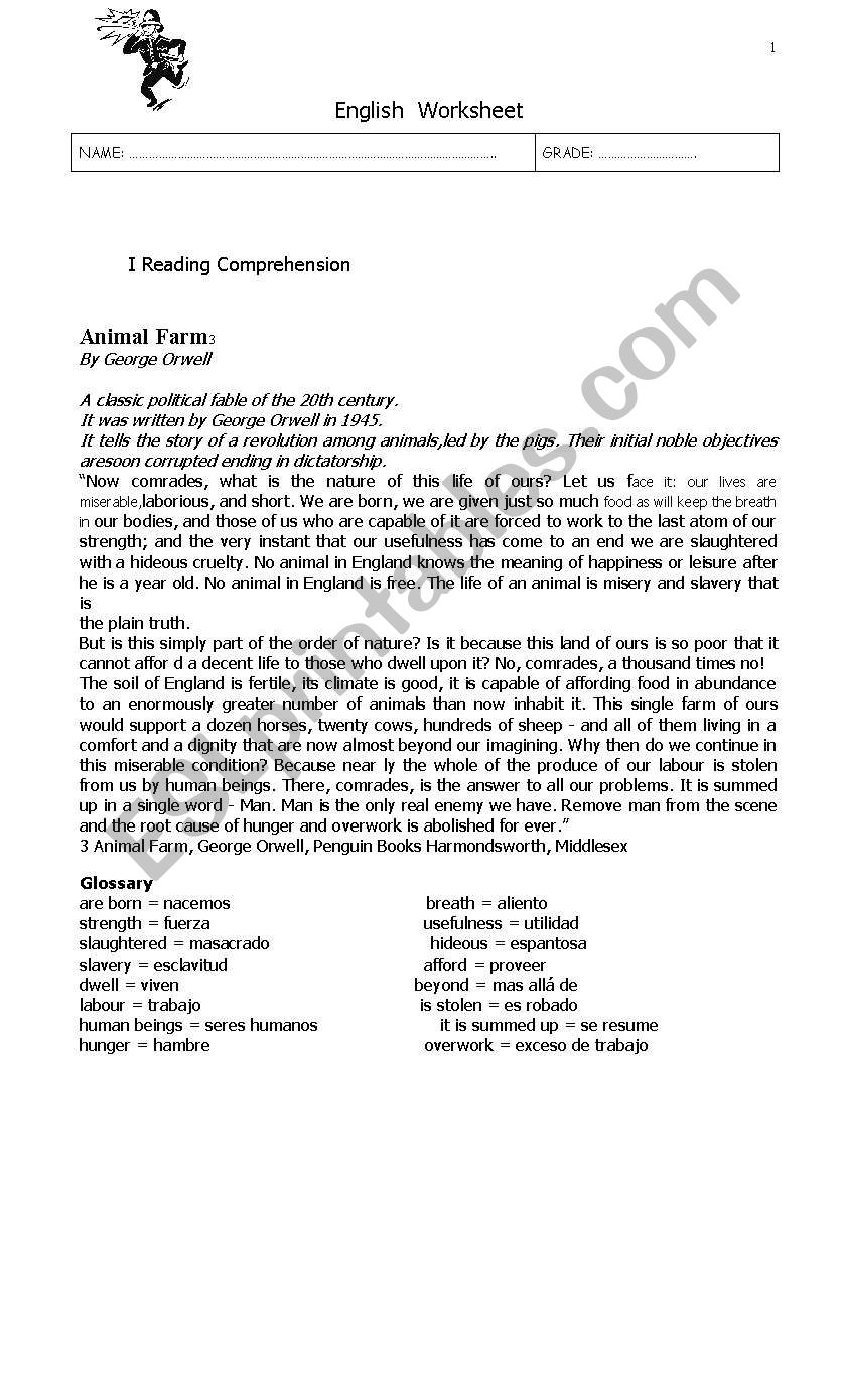 Animal Farm worksheet