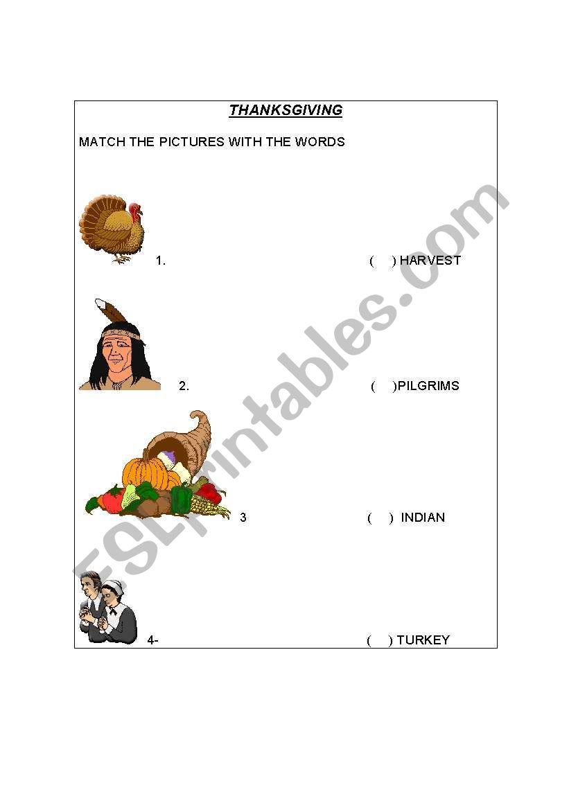 Thanksgiving match worksheet