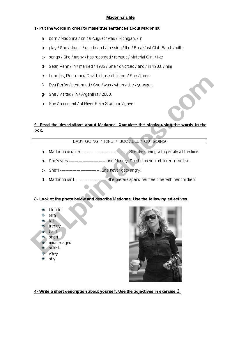 Madonnas Life worksheet