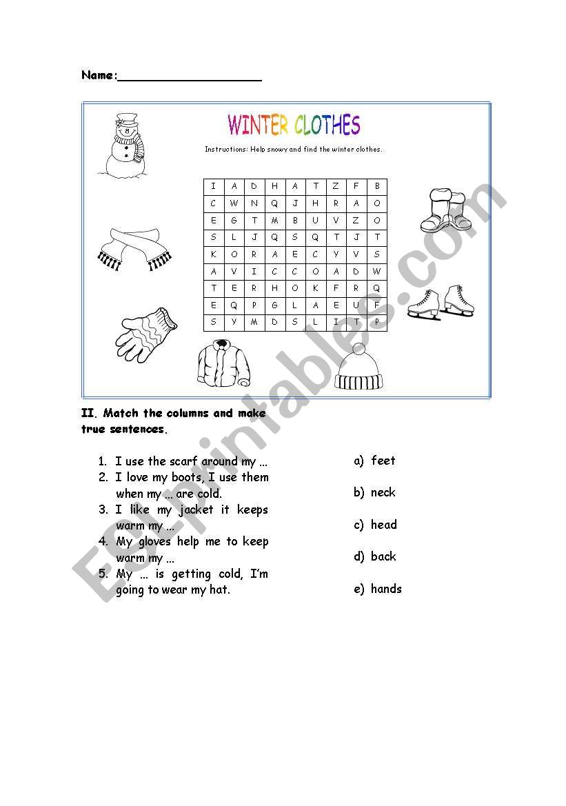 WINTER CLOTHES (1 of 4) worksheet