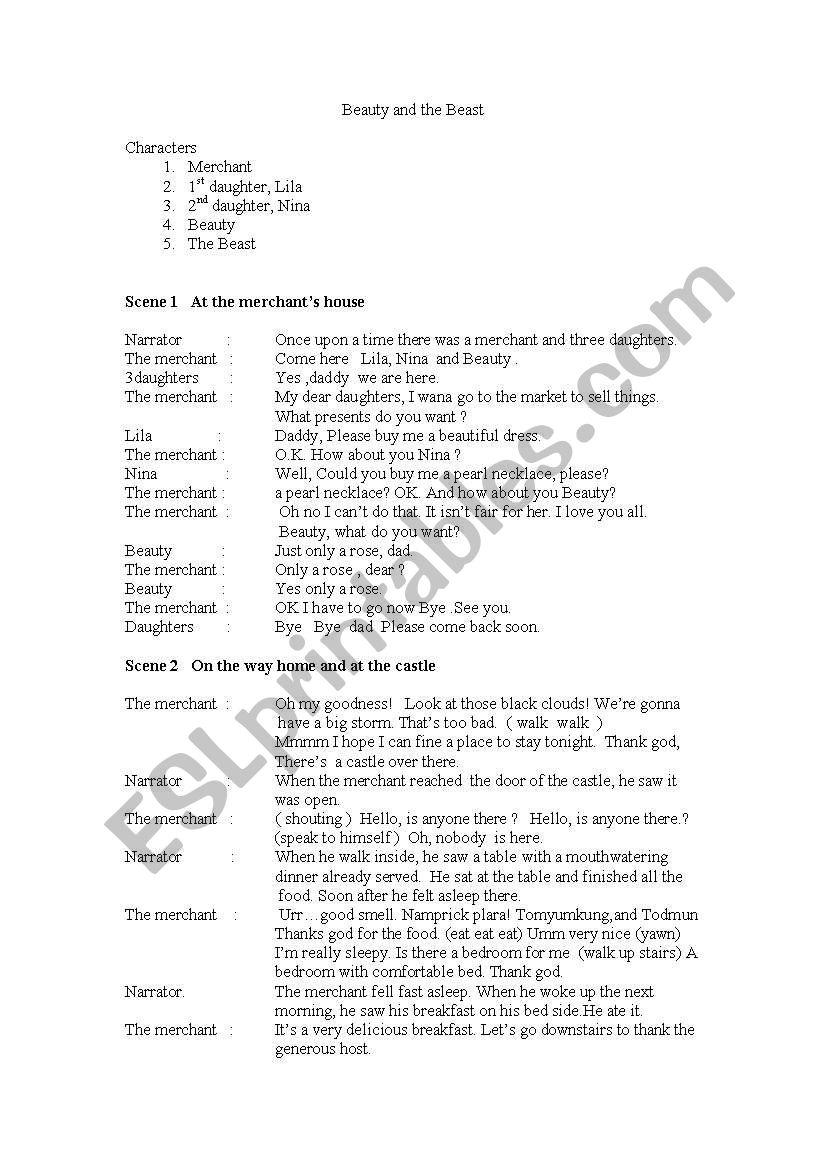 Skit Beauty and the Beast worksheet