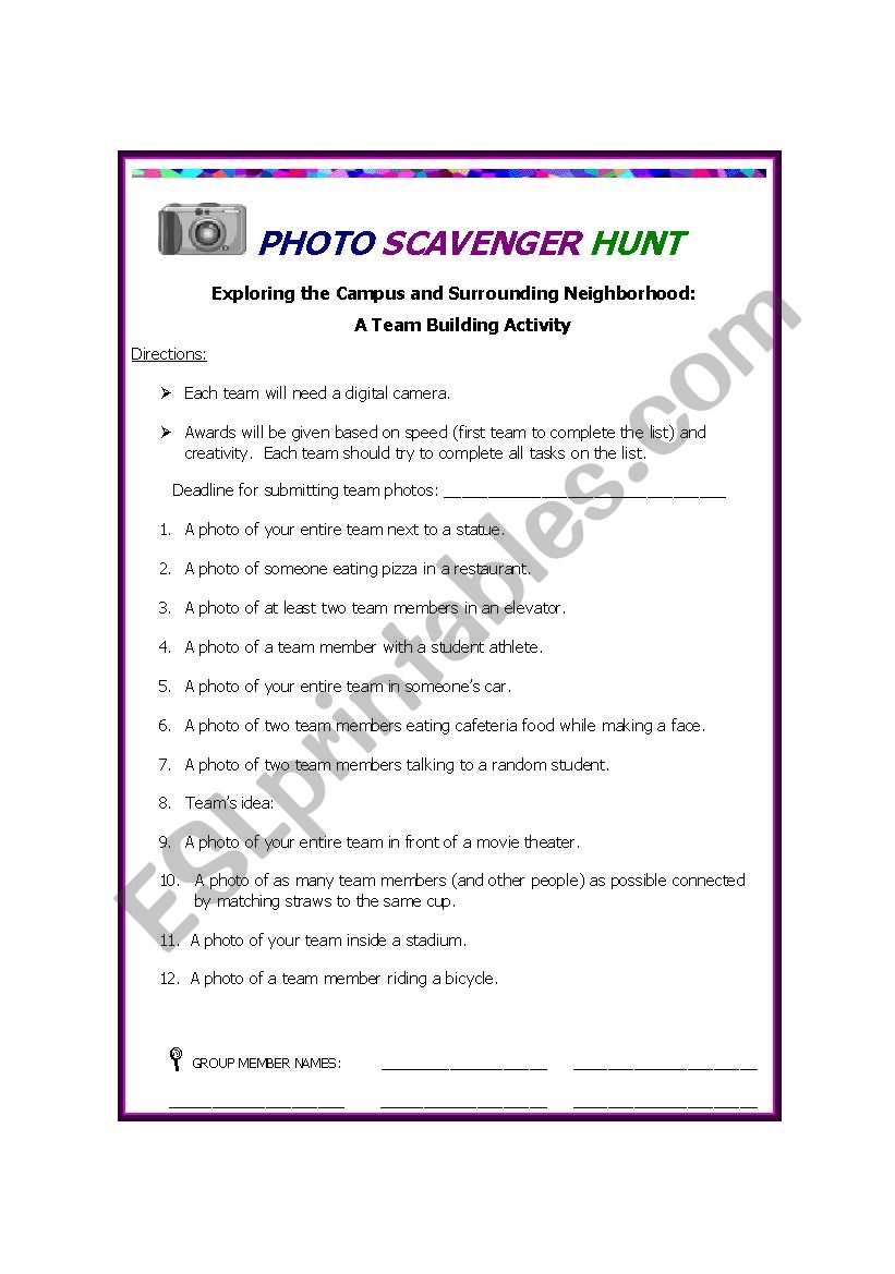 PHOTO SCAVENGER HUNT worksheet