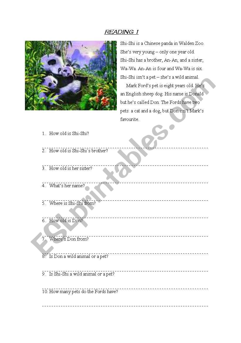 Reading  worksheet