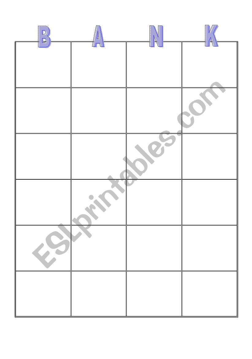 Banking Bingo  worksheet