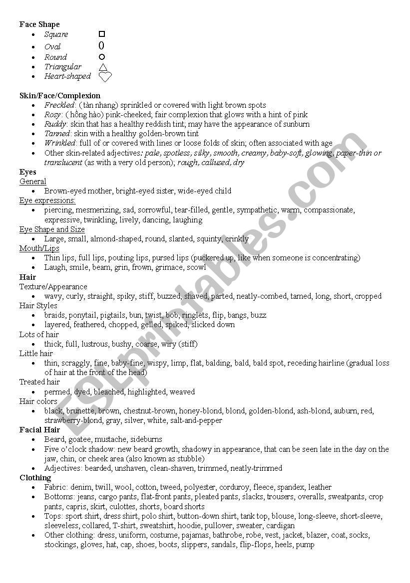 describing people worksheet