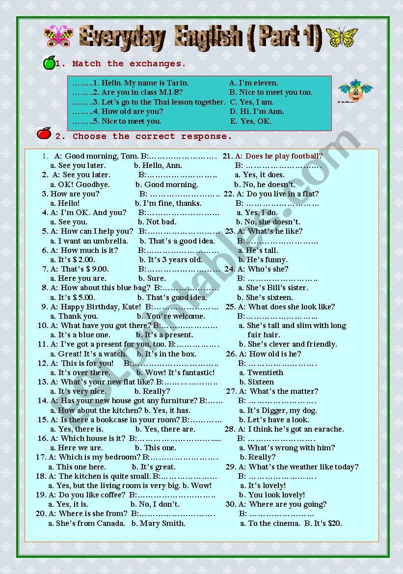 everyday-english-part-1-esl-worksheet-by-kru-eng2501