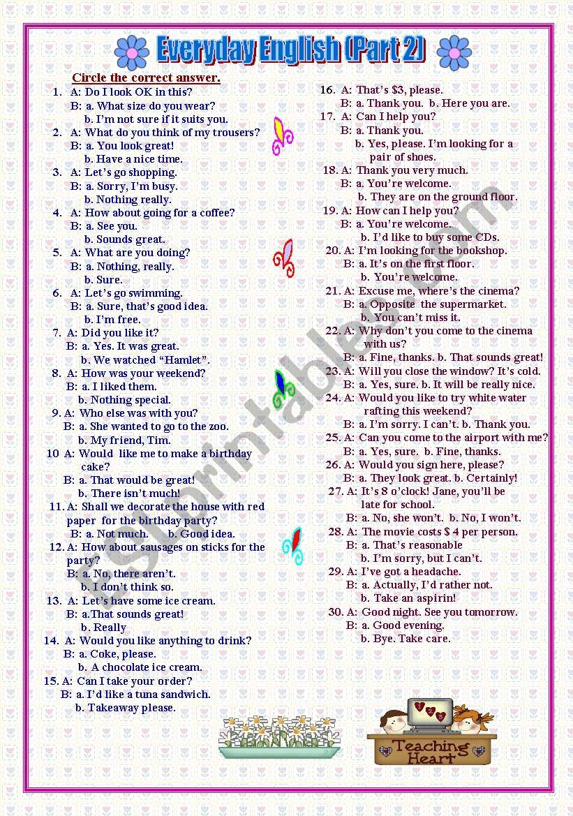 everyday-english-part-2-esl-worksheet-by-kru-eng2501