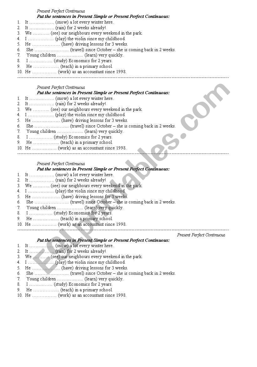 PRESENT SIMPLE VS PRESENT PERFECT CONTINUOUS