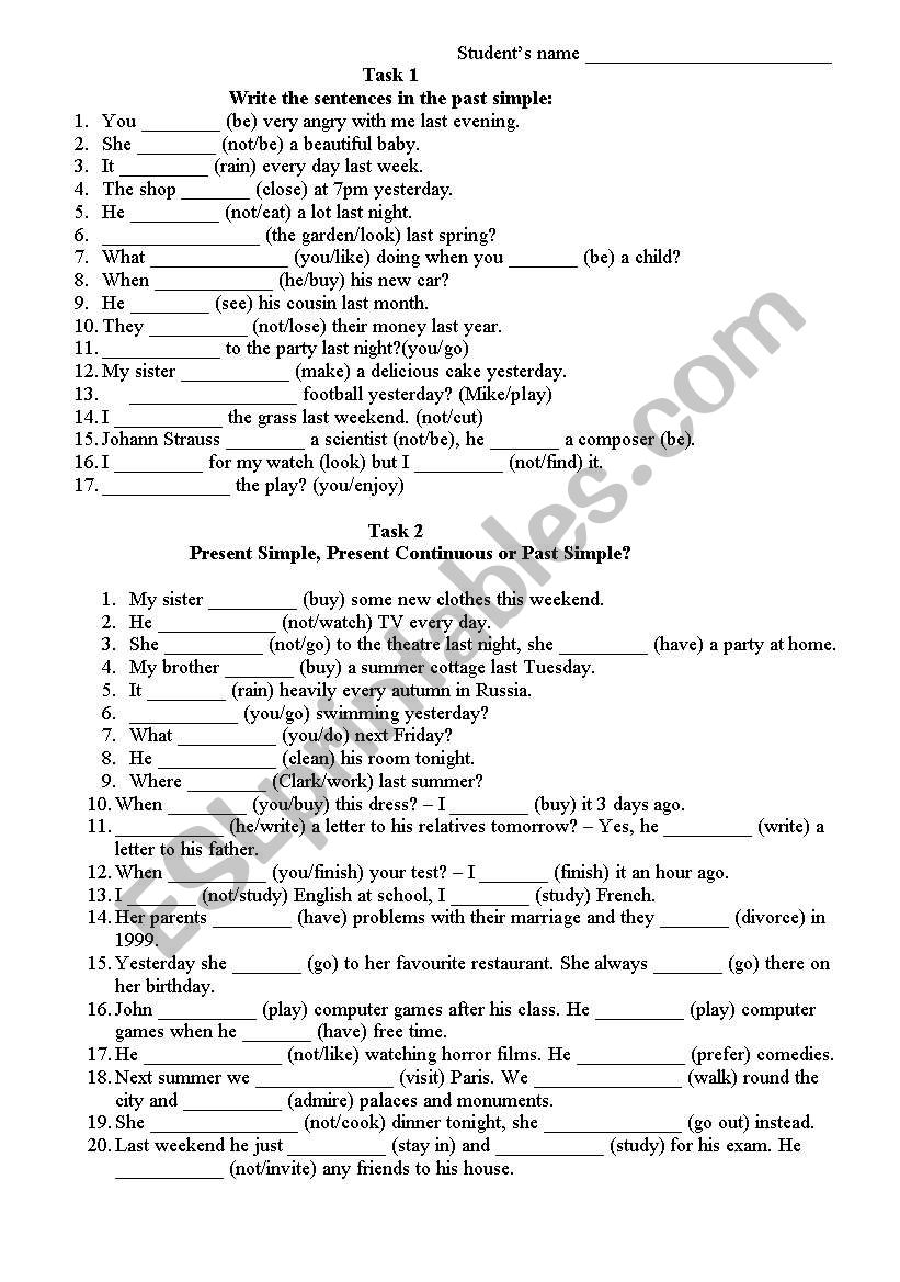 TEST ON PAST SIMPLE worksheet