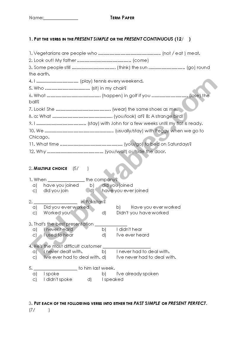 Term paper for intermediate students