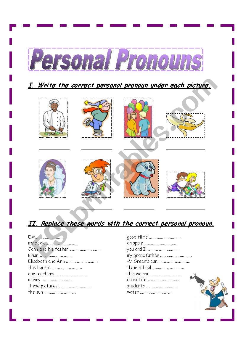 Personal pronouns - 2 pages worksheet
