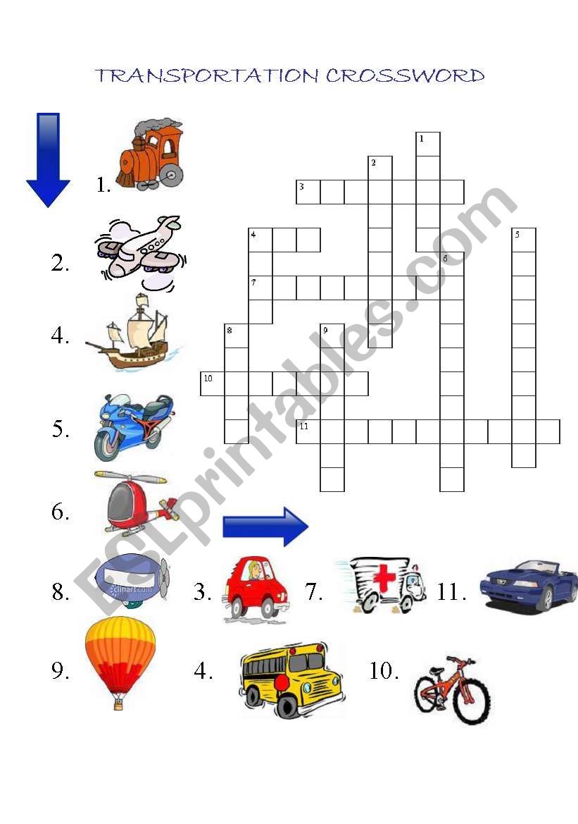 Transportation crossword worksheet