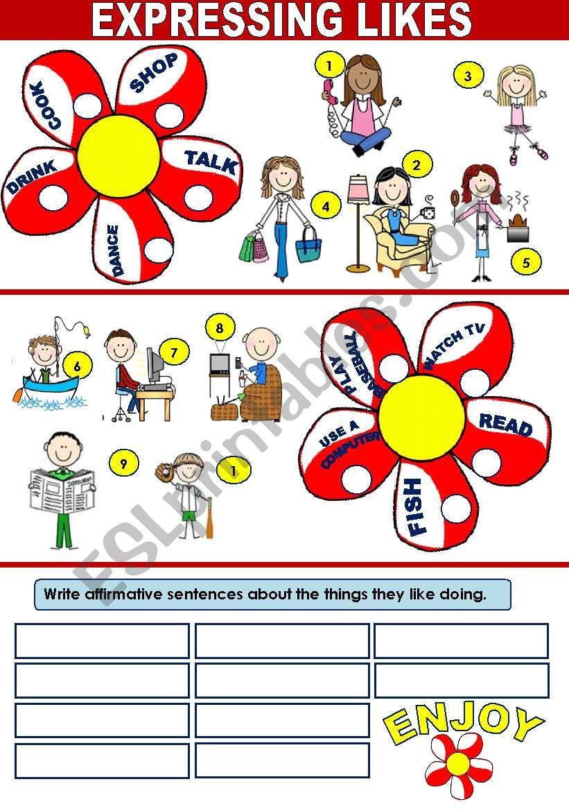 EXPRESSING LIKES + HOBBIES worksheet