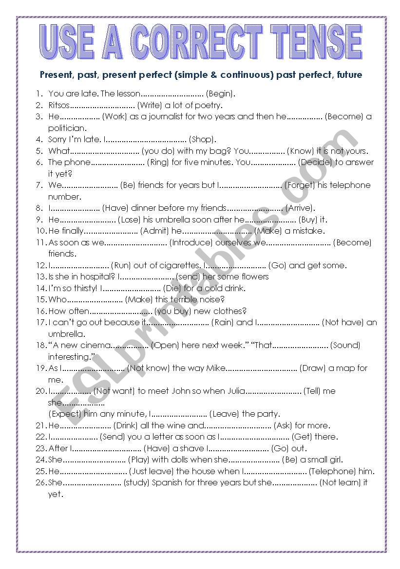 tenses worksheet