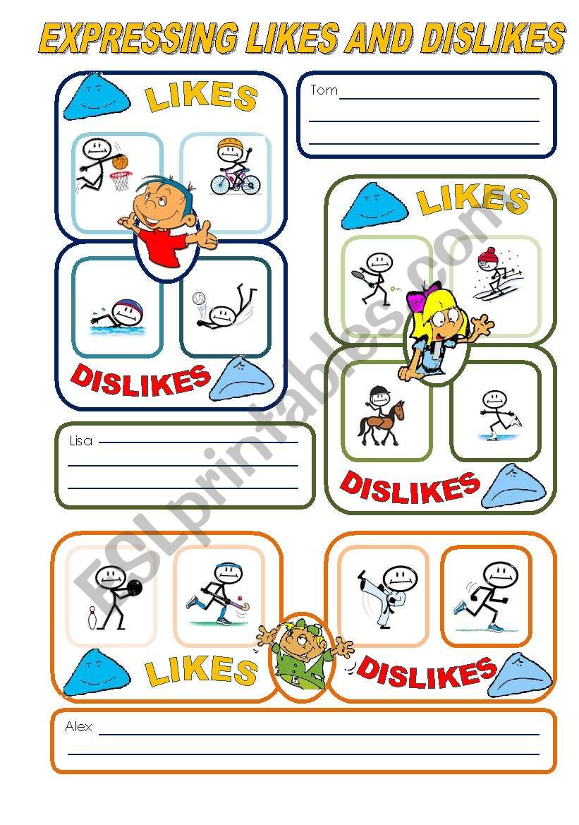 EXPRESSING LIKES AND DISLIKES worksheet