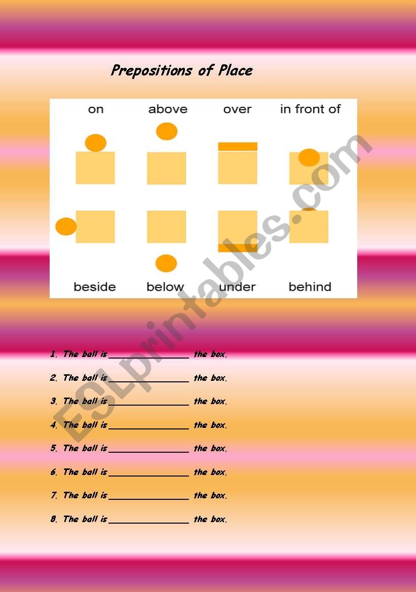 Prepositions of Place worksheet