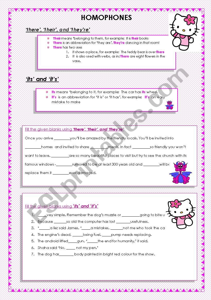 â€˜thereâ€™, â€˜theirâ€™, â€˜theyâ€™reâ€™ , â€˜itsâ€™ and â€˜itâ€™sâ€™