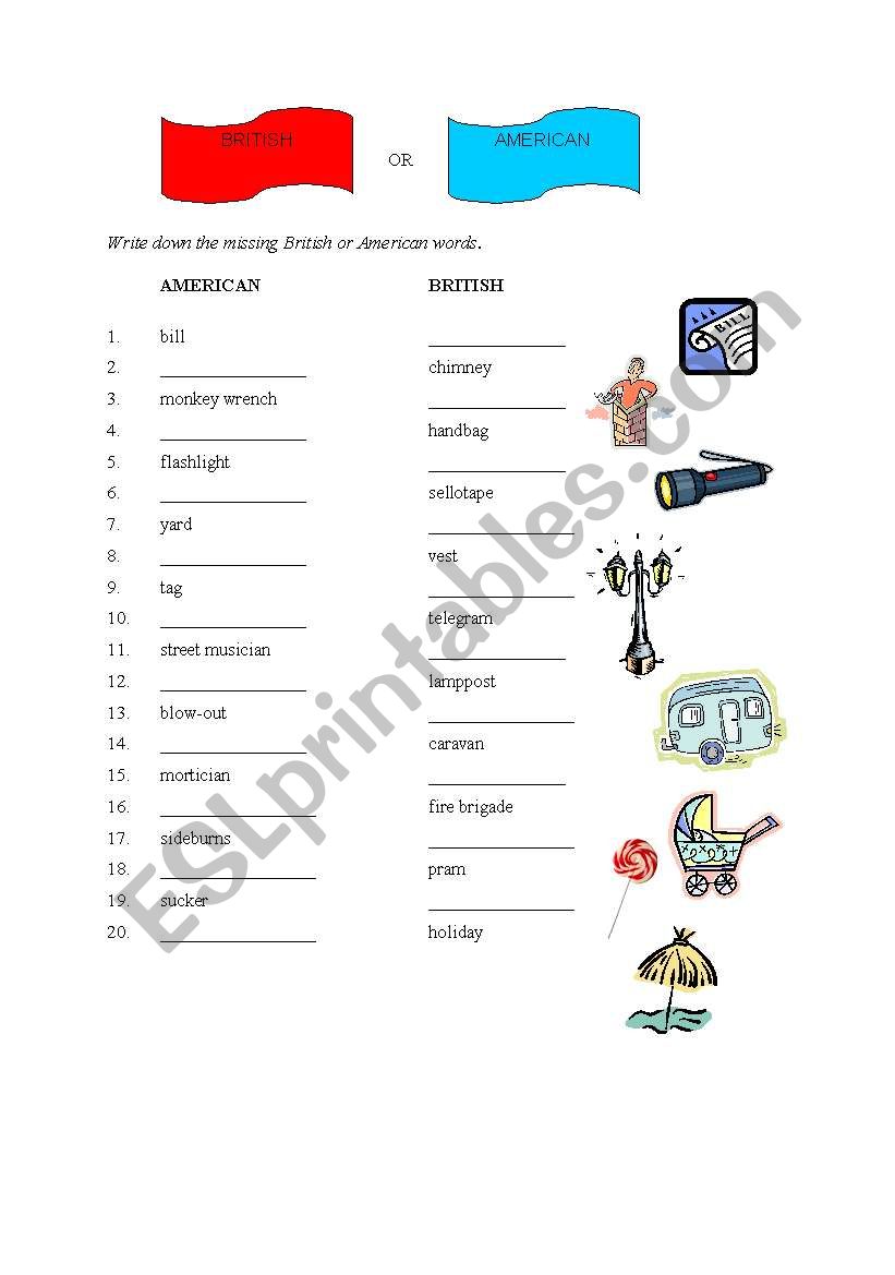 American or British English worksheet