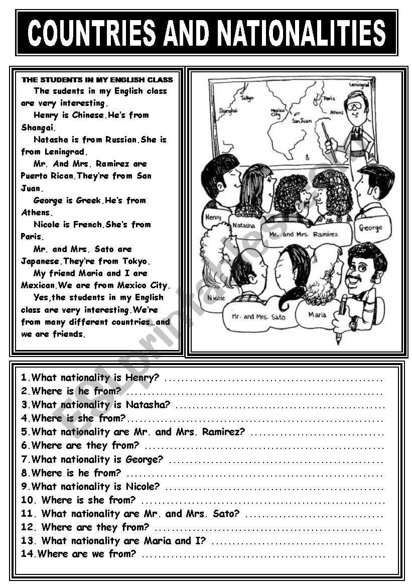 COUNTRIES AND NATIONALITIES worksheet