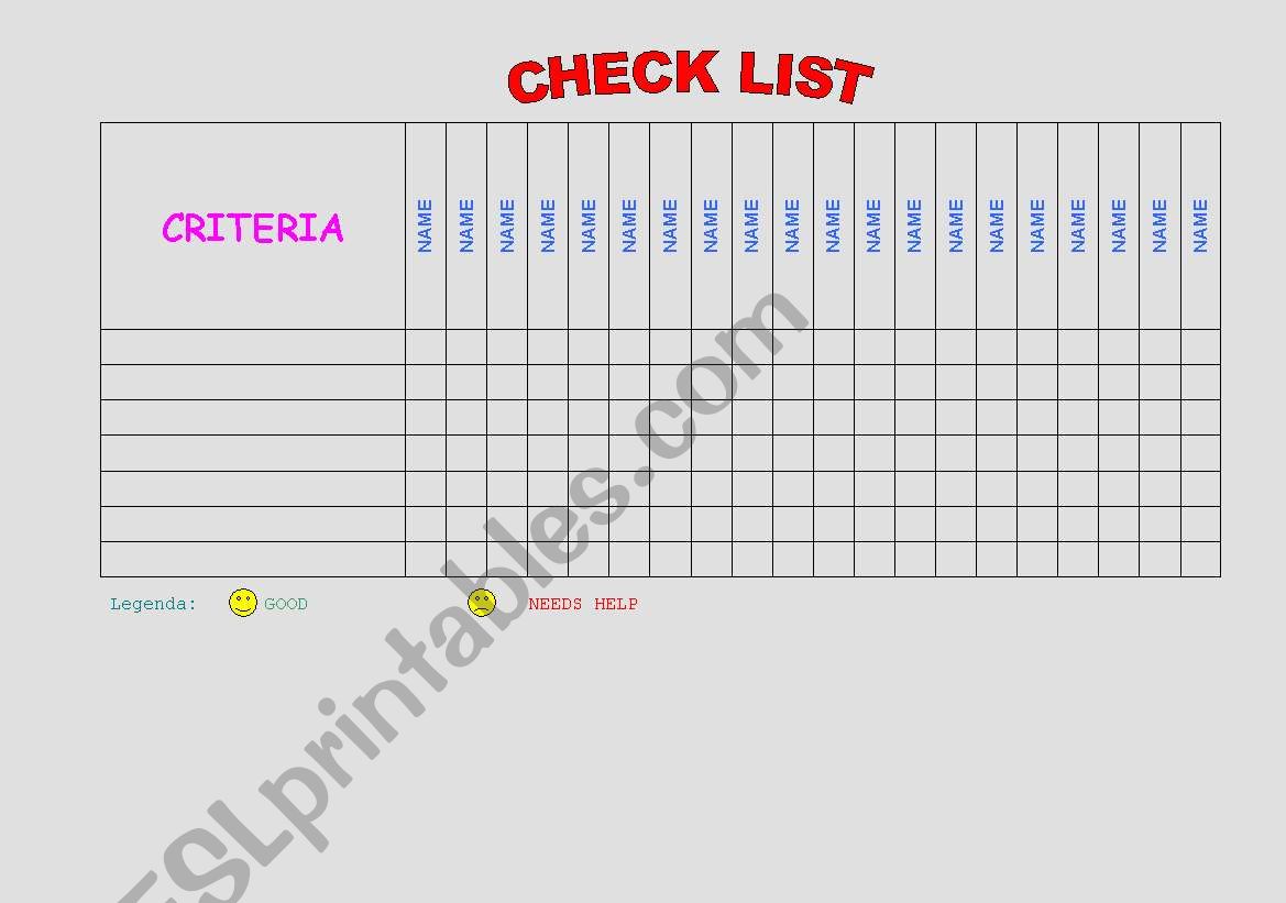 Check list worksheet