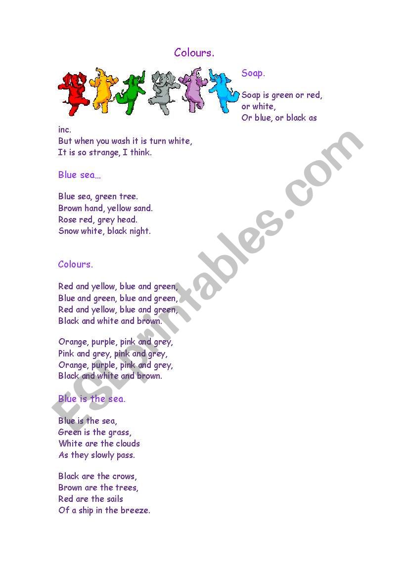 Colour poems worksheet