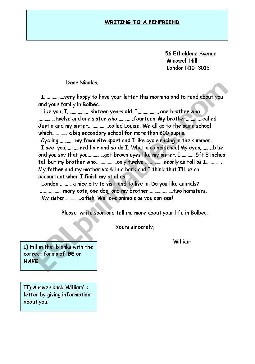 BE / HAVE  worksheet