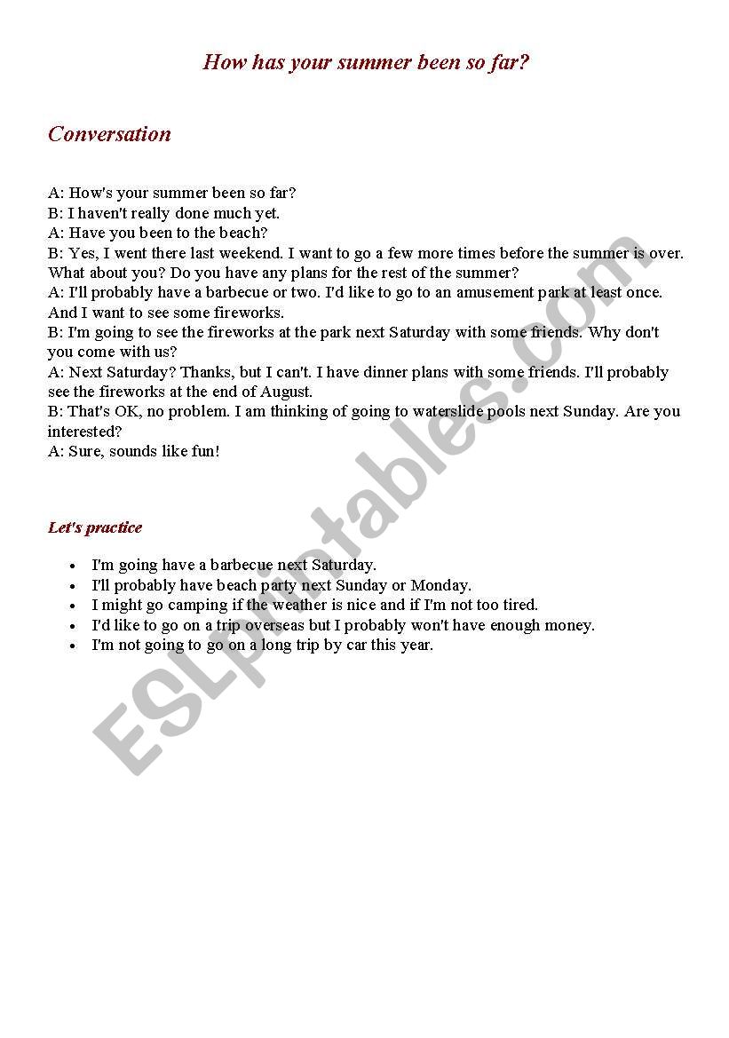 Conversations worksheet