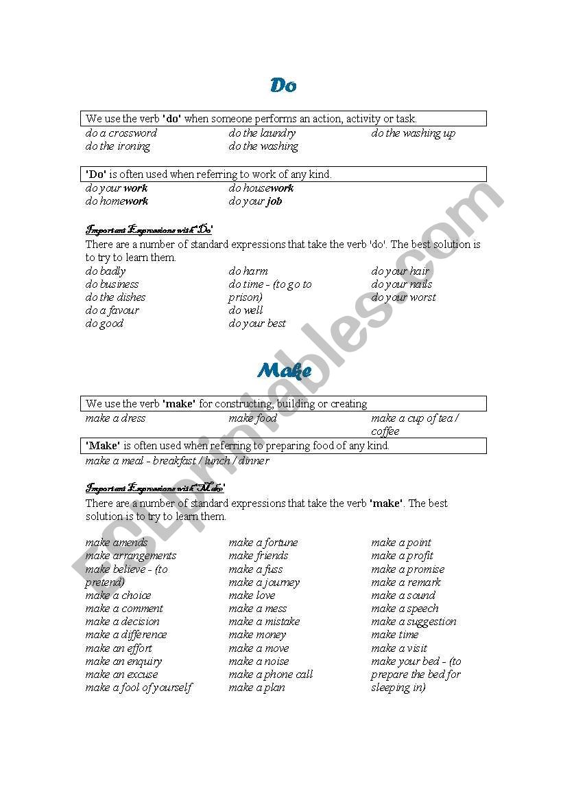 Do and Make worksheet