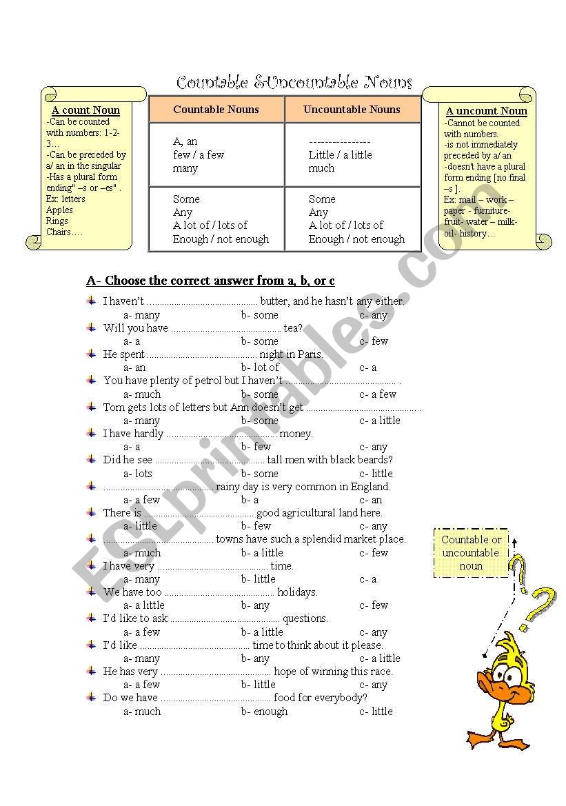 Countable and uncountable Nouns