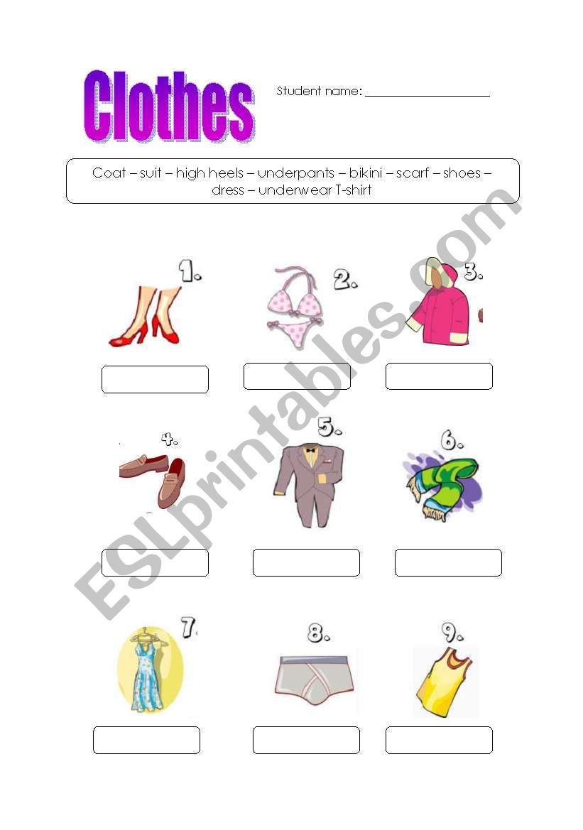 Clothes II - vocabulary activity