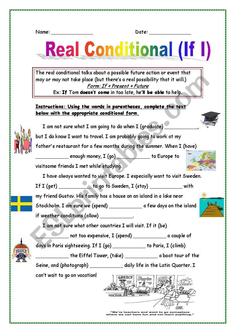 Real Conditional worksheet
