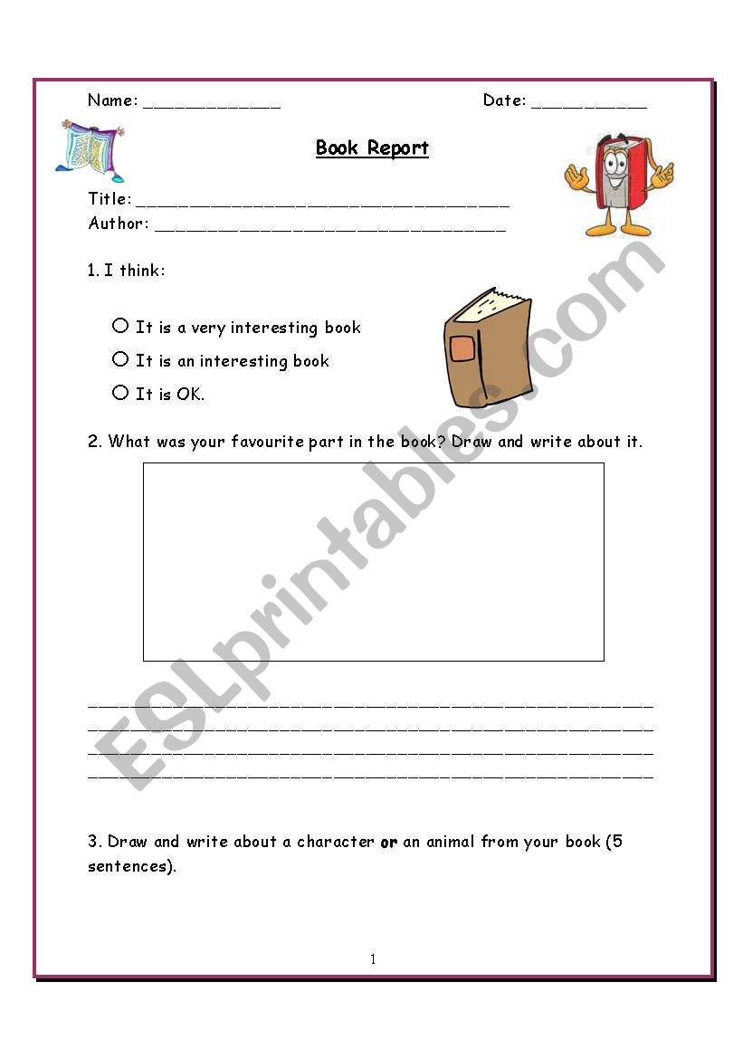 Book Report worksheet