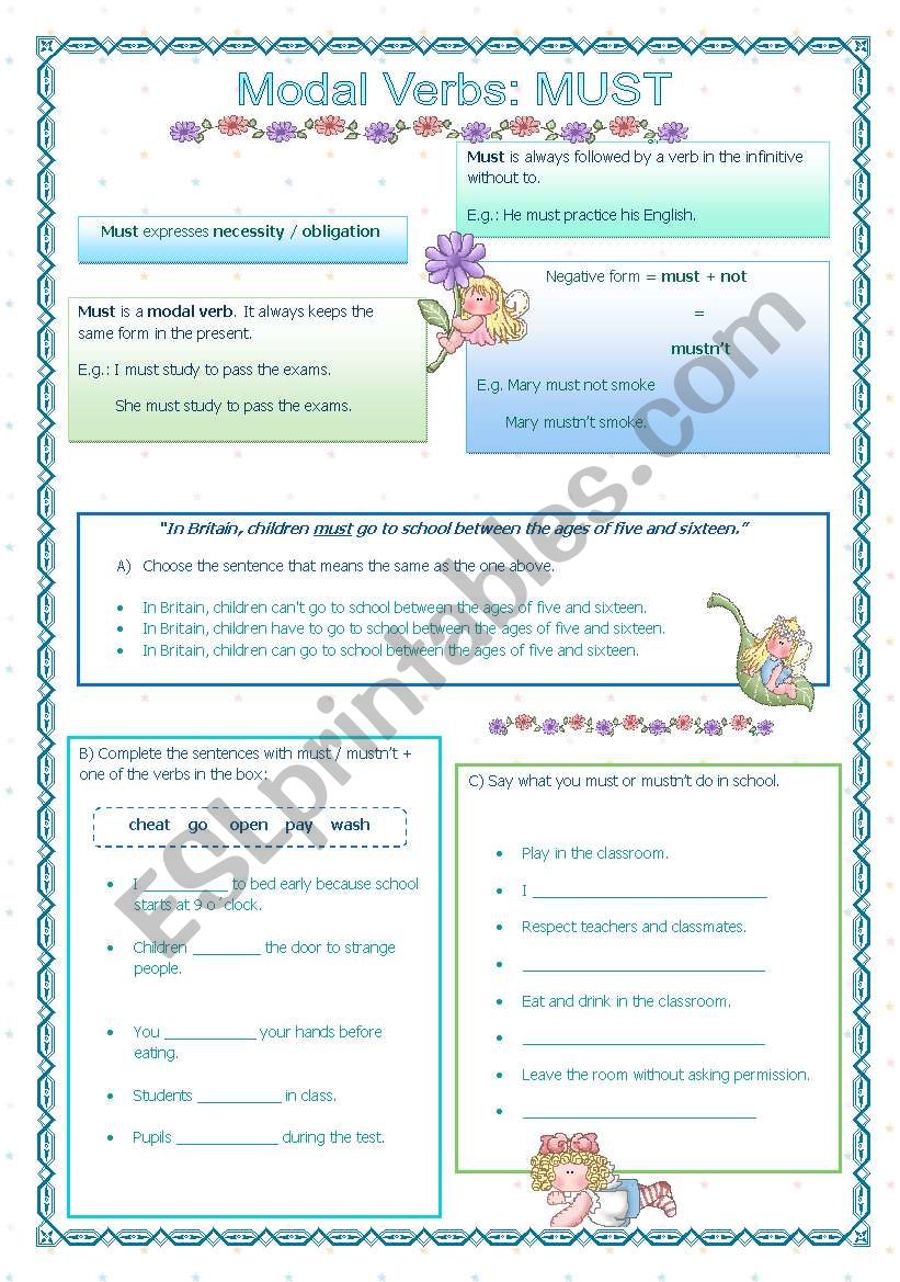 Modal verbs : Must worksheet