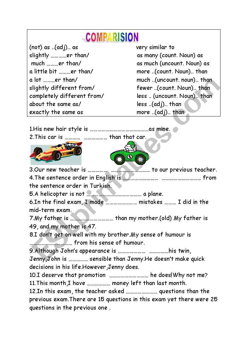 comperatives worksheet