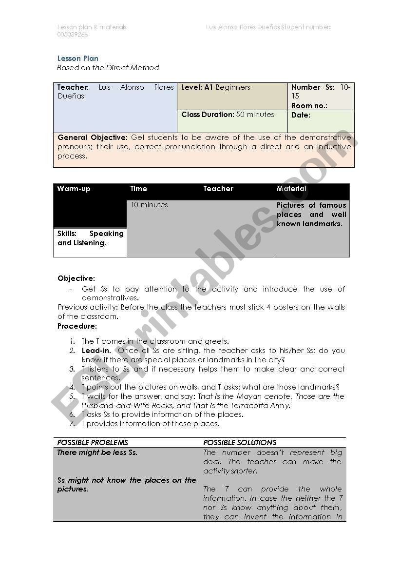 Lesson Plan Based on the Direct Method 