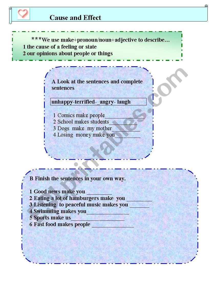 cause and effect worksheet