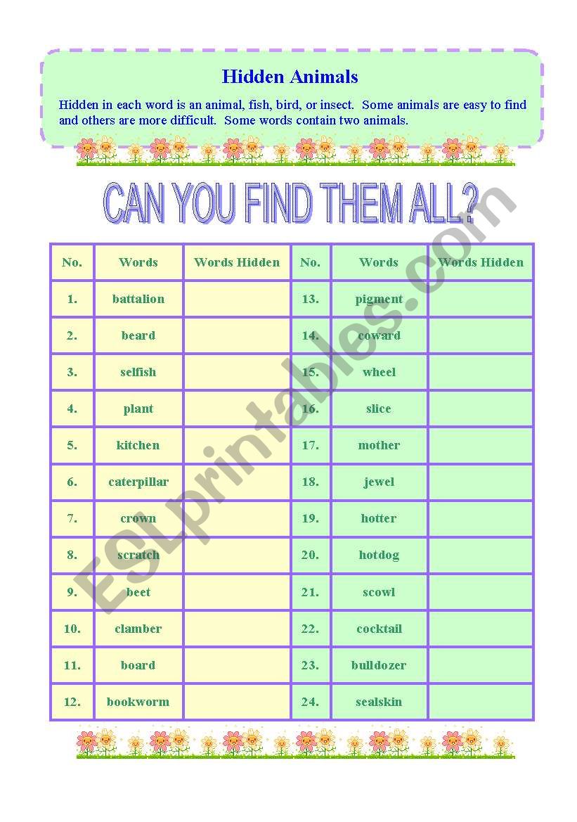 Hidden Animals worksheet