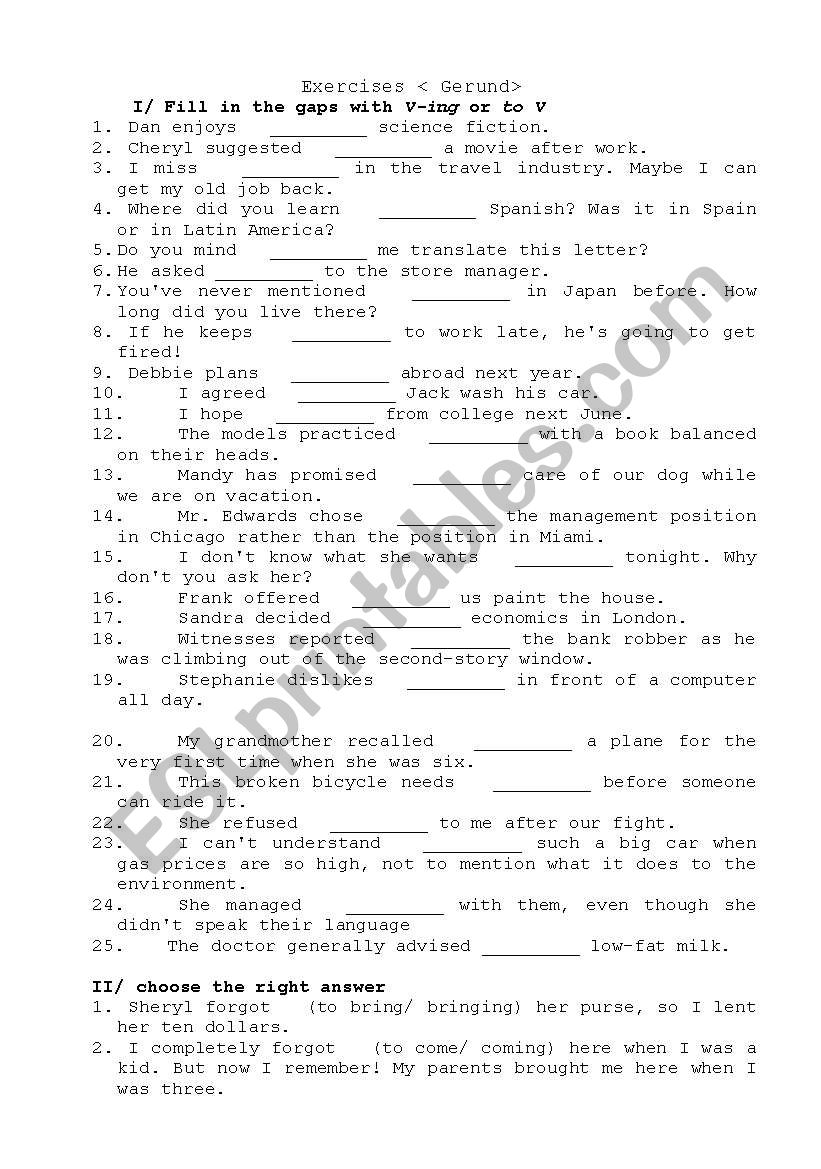 gerund worksheet